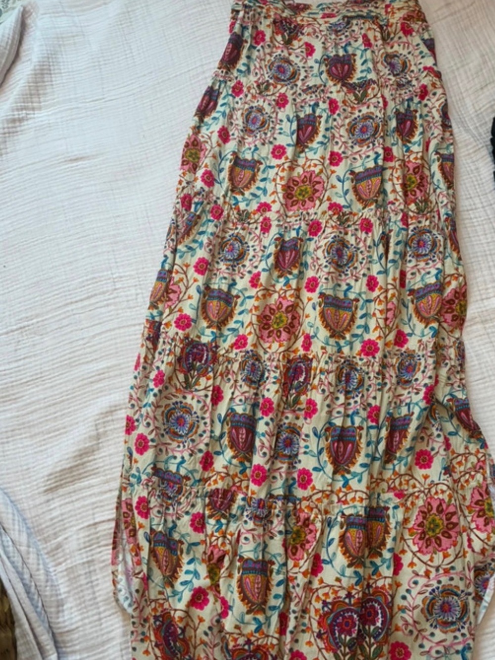 NATURAL LIFE Cream Maxi Dresswith Pink, Blue & Brown Floral Print NWT
